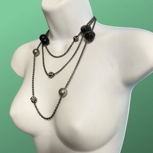 Black White Gray Chain Long Necklace Over-The-Head Style
